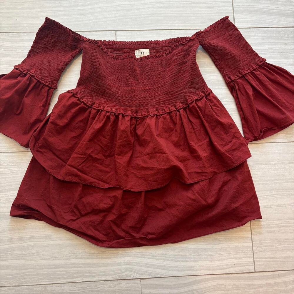 Nytt burgundy off the shoulder ruffle top bohemian women's small new